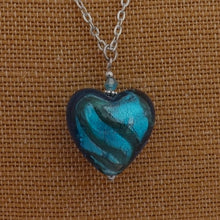 Load image into Gallery viewer, Blue &amp; Green Glass Foil Heart Bead Pendant Necklace
