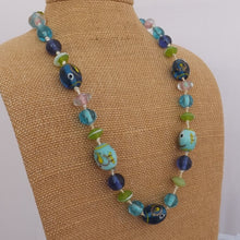 Load image into Gallery viewer, Blue, Green &amp; Purple Handmade Bead Necklace
