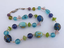 Load image into Gallery viewer, Blue, Green &amp; Purple Handmade Bead Necklace
