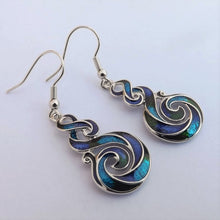 Load image into Gallery viewer, Blue, Green, Purple &amp; Silver Tone Hook Koru Earrings
