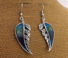 Load image into Gallery viewer, Blue, Green, Purple &amp; Silver Tone Silver Fern Drop Earrings
