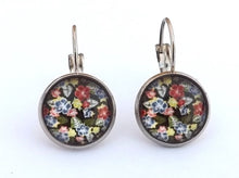 Load image into Gallery viewer, Blue, Green &amp; Red Floral Dome Earrings on Lever back hooks
