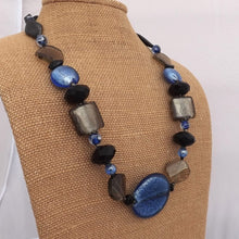 Load image into Gallery viewer, Blue &amp; Grey Chunky Foil Handmade Glass Bead Necklace (Made in NZ)
