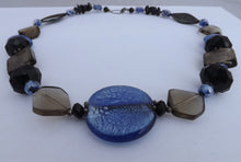 Load image into Gallery viewer, Blue &amp; Grey Chunky Foil Handmade Glass Bead Necklace (Made in NZ)
