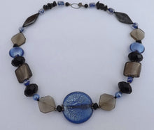 Load image into Gallery viewer, Blue &amp; Grey Chunky Foil Handmade Glass Bead Necklace (Made in NZ)
