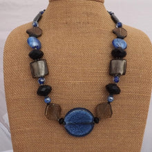 Load image into Gallery viewer, Blue &amp; Grey Chunky Foil Handmade Glass Bead Necklace (Made in NZ)
