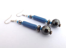 Load image into Gallery viewer, Blue &amp; Grey Handmade Ceramic Bead Earrings
