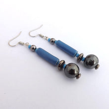 Load image into Gallery viewer, Blue &amp; Grey Handmade Ceramic Bead Earrings
