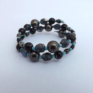 Blue, Grey & Black Handmade Small Memory Wire Bead Bracelet