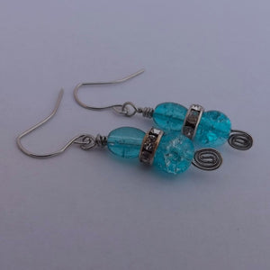 Blue Handmade Wire Wrapped Shatter Bead Earrings