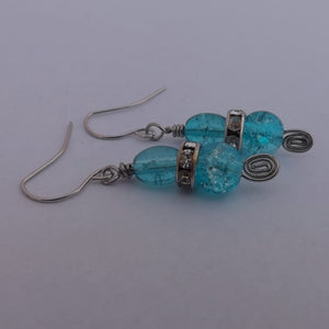 Blue Handmade Wire Wrapped Shatter Bead Earrings