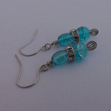 Load image into Gallery viewer, Blue Handmade Wire Wrapped Shatter Bead Earrings
