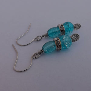 Blue Handmade Wire Wrapped Shatter Bead Earrings