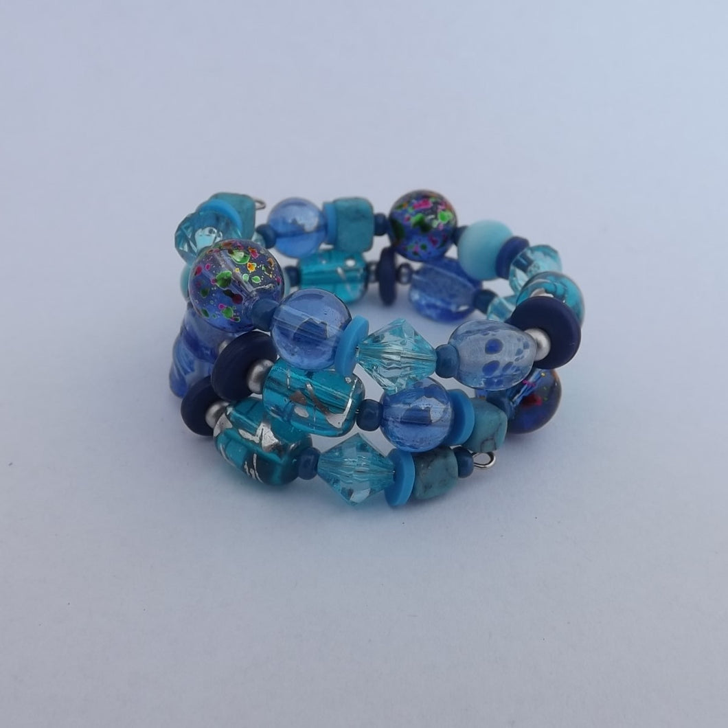 Blue Mix Small Handmade Memory wire Bead Bracelet