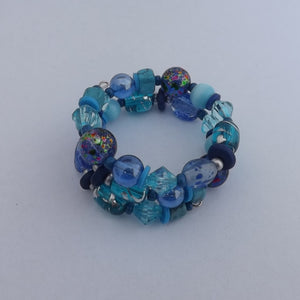 Blue Mix Small Handmade Memory wire Bead Bracelet