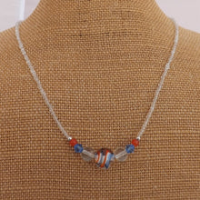 Load image into Gallery viewer, Blue, Orange &amp; Clear Handmade Bead Necklace
