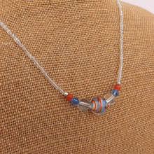 Load image into Gallery viewer, Blue, Orange &amp; Clear Handmade Bead Necklace

