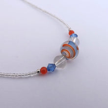 Load image into Gallery viewer, Blue, Orange &amp; Clear Handmade Bead Necklace
