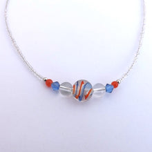 Load image into Gallery viewer, Blue, Orange &amp; Clear Handmade Bead Necklace
