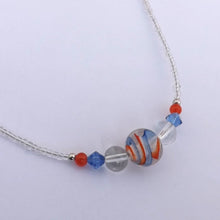 Load image into Gallery viewer, Blue, Orange &amp; Clear Handmade Bead Necklace
