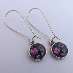 Blue & Pink Dome Earrings on Long Kidney Hooks