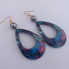 Load image into Gallery viewer, Blue &amp; Pink Floral Acrylic Teardrop Earrings
