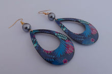 Load image into Gallery viewer, Blue &amp; Pink Floral Acrylic Teardrop Earrings
