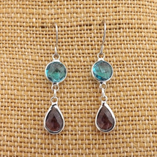 Load image into Gallery viewer, Blue &amp; Purple, Silver Tone Drop Earrings
