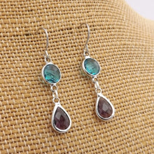 Load image into Gallery viewer, Blue &amp; Purple, Silver Tone Drop Earrings
