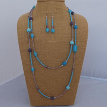 Load image into Gallery viewer, Blue &amp; Purple Handmade Glass Bead Necklace &amp; Earrings Set
