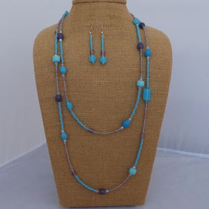 Blue & Purple Handmade Glass Bead Necklace & Earrings Set