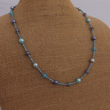 Load image into Gallery viewer, Blue &amp; Purple Handmade Pearl &amp; Glass Bead Necklace
