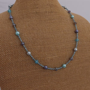 Blue & Purple Handmade Pearl & Glass Bead Necklace