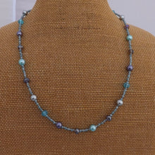 Load image into Gallery viewer, Blue &amp; Purple Handmade Pearl &amp; Glass Bead Necklace
