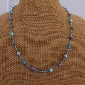 Blue & Purple Handmade Pearl & Glass Bead Necklace