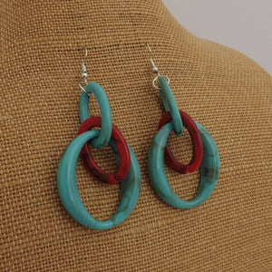 Blue & Red Chunky Acrylic Drop Earrings