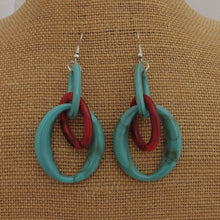 Load image into Gallery viewer, Blue &amp; Red Chunky Acrylic Drop Earrings
