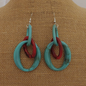 Blue & Red Chunky Acrylic Drop Earrings