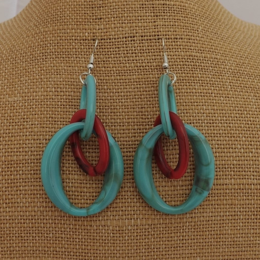 Blue & Red Chunky Acrylic Drop Earrings