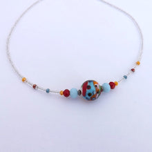 Load image into Gallery viewer, Blue, Red &amp; Orange Floral Lampwork Handmade Bead Necklace (Made in NZ)
