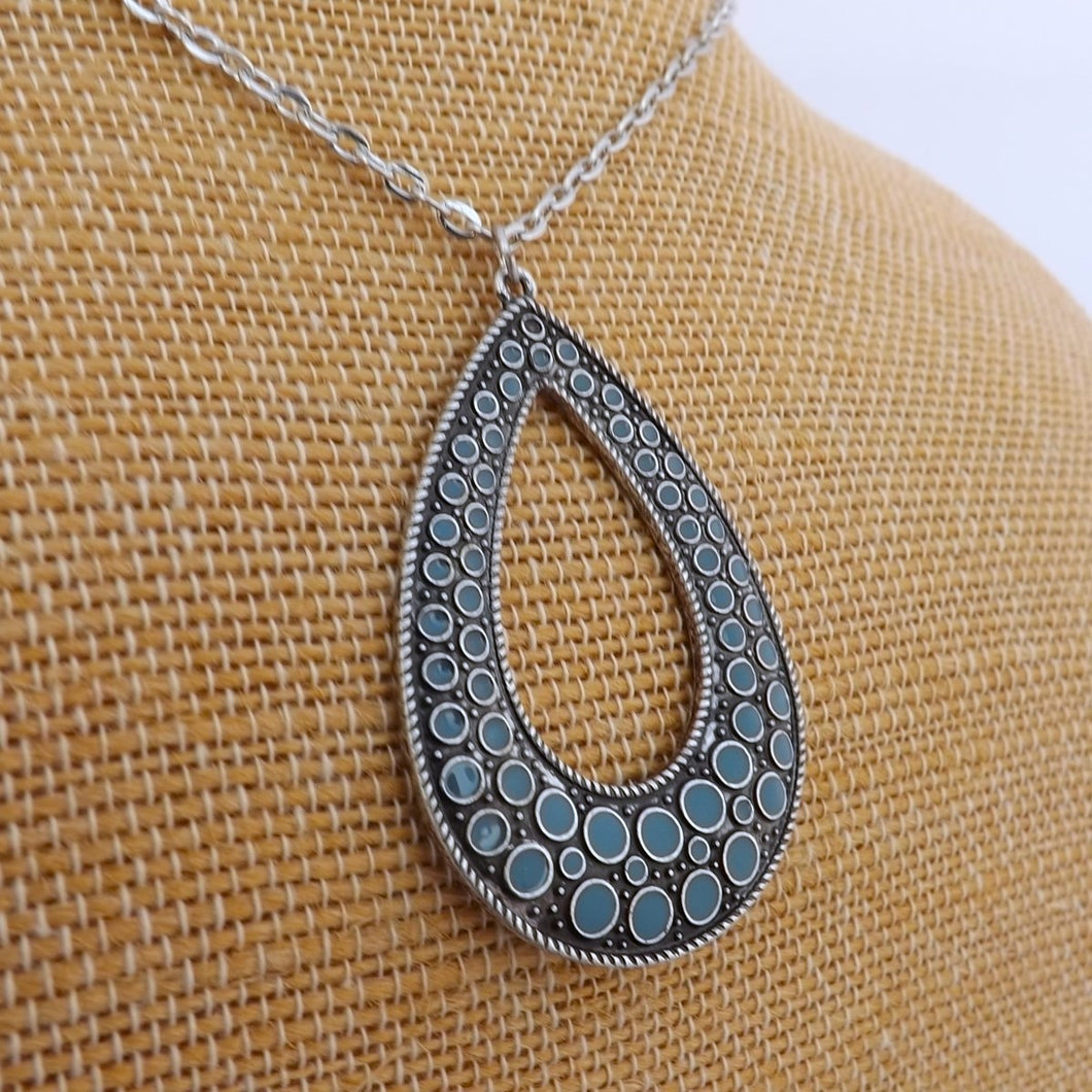 Blue & Silver Teardrop Pendant Necklace