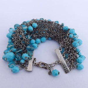 Blue & Silver Tone Chain Link Mesh Bracelet