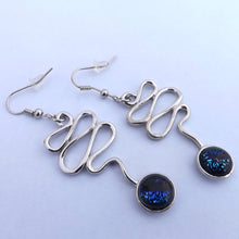 Load image into Gallery viewer, Blue &amp; Silver Tone Dichroic Drop Earrings
