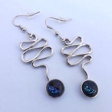 Load image into Gallery viewer, Blue &amp; Silver Tone Dichroic Drop Earrings

