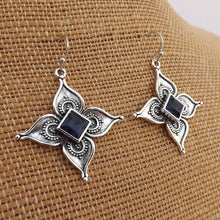 Load image into Gallery viewer, Blue &amp; Silver Tone Drop Earrings
