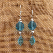 Load image into Gallery viewer, Blue &amp; Silver Tone Faceted Handmade Wire Wrap Drop Earrings
