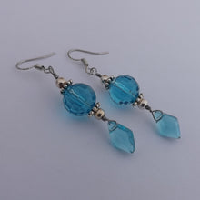 Load image into Gallery viewer, Blue &amp; Silver Tone Faceted Handmade Wire Wrap Drop Earrings
