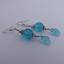 Load image into Gallery viewer, Blue &amp; Silver Tone Faceted Handmade Wire Wrap Drop Earrings
