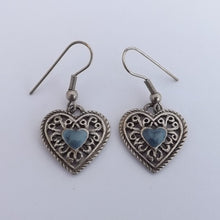 Load image into Gallery viewer, Blue &amp; Silver Tone Heart Drop Earrings
