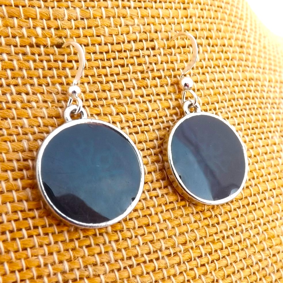 Blue & Silver Tone Round Drop Earrings